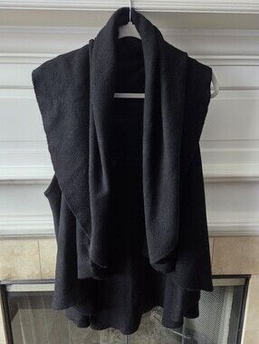 Black Waterfall Sweater Vest Open Front Drape One Size LOOK